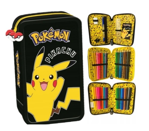 Školský penačník trojitý rozkladací s vybavením pokémon pikachu